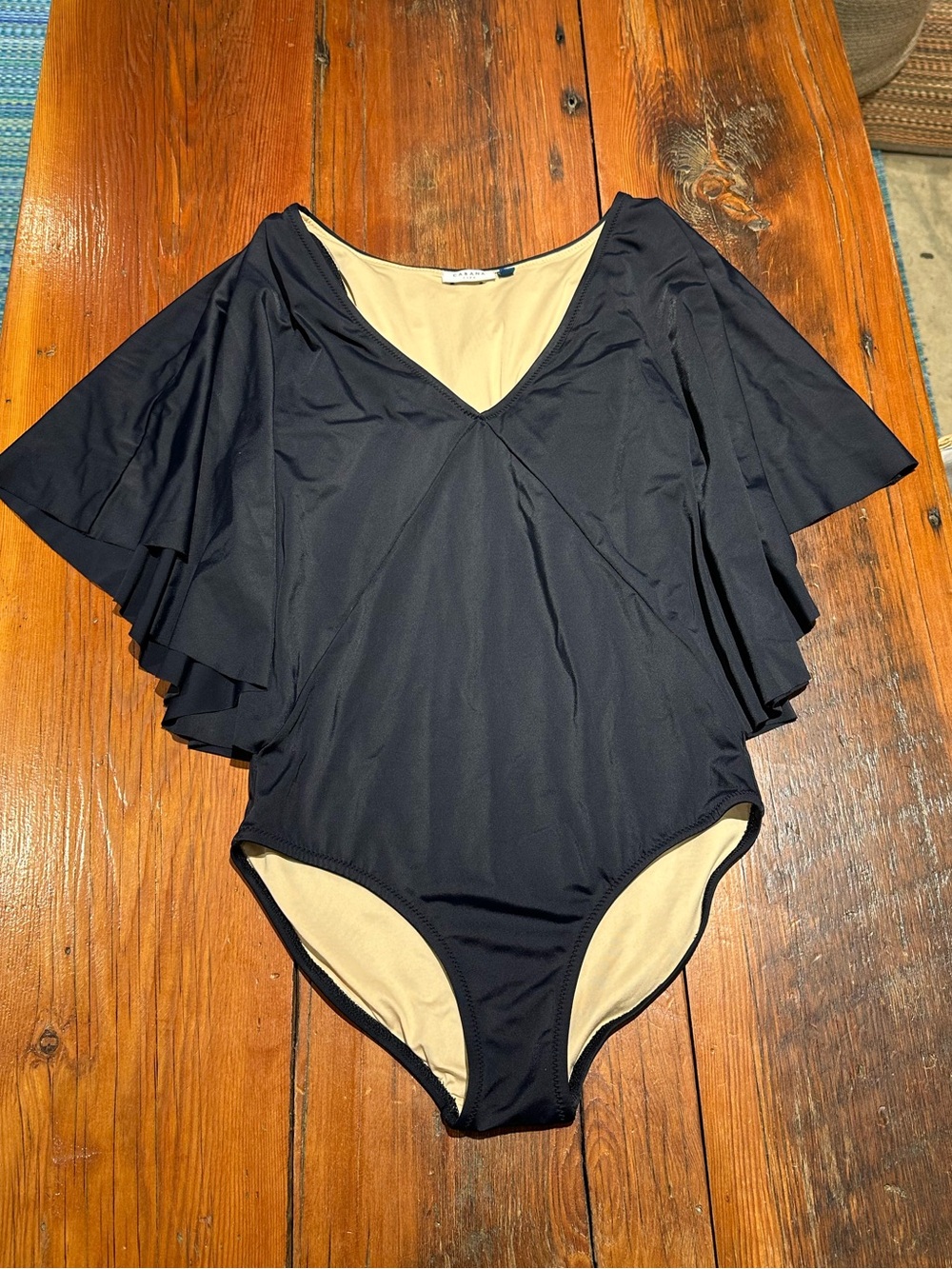 Cabana Life "Angel Sleeve" One-Piece Swimsuit, Black/Dark Blue, Women's Sm